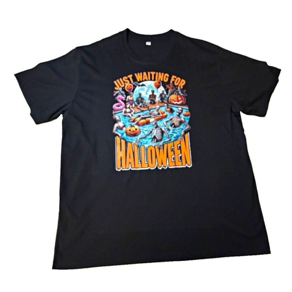 Just Waiting for Halloween Graphic T-Shirt Men's XL Black Short Sleeve Crew